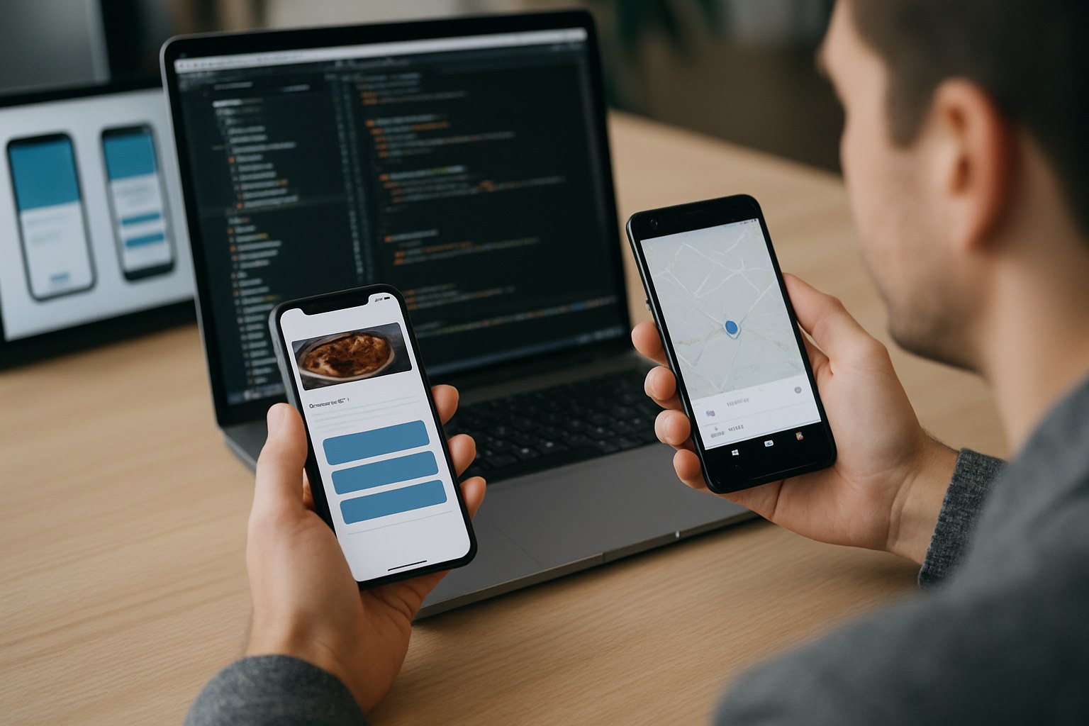 Two phones showing an iOS and an Android build of the same business application